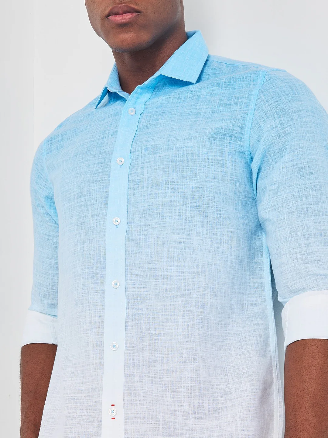 Full sleeves Slim Fit Blue Ombre Slub Print Shirt - Image 7