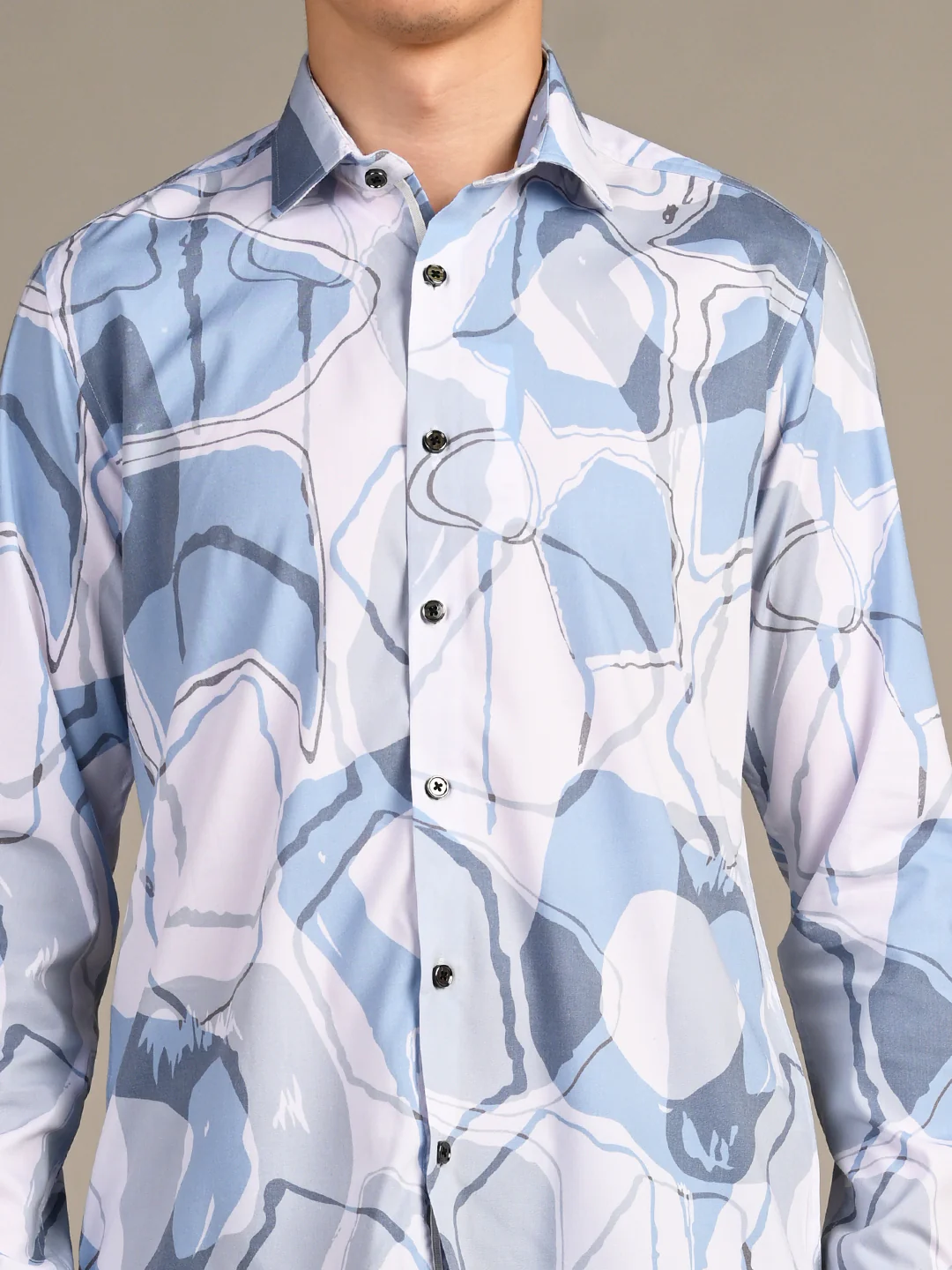 Full Sleeves Slim Fit Blue All-Over Big Abstract Print Shirt - Image 8