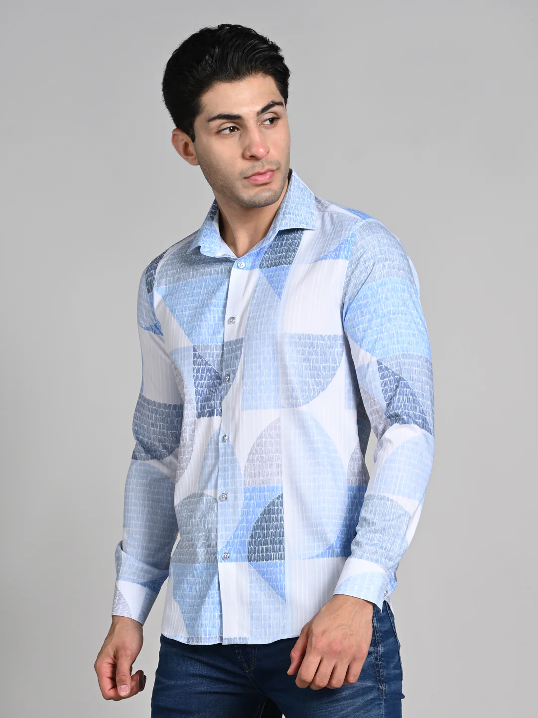 Full Sleeves Slim Fit Blue All-Over Big Abstract Grunge Print Shirt - Image 5