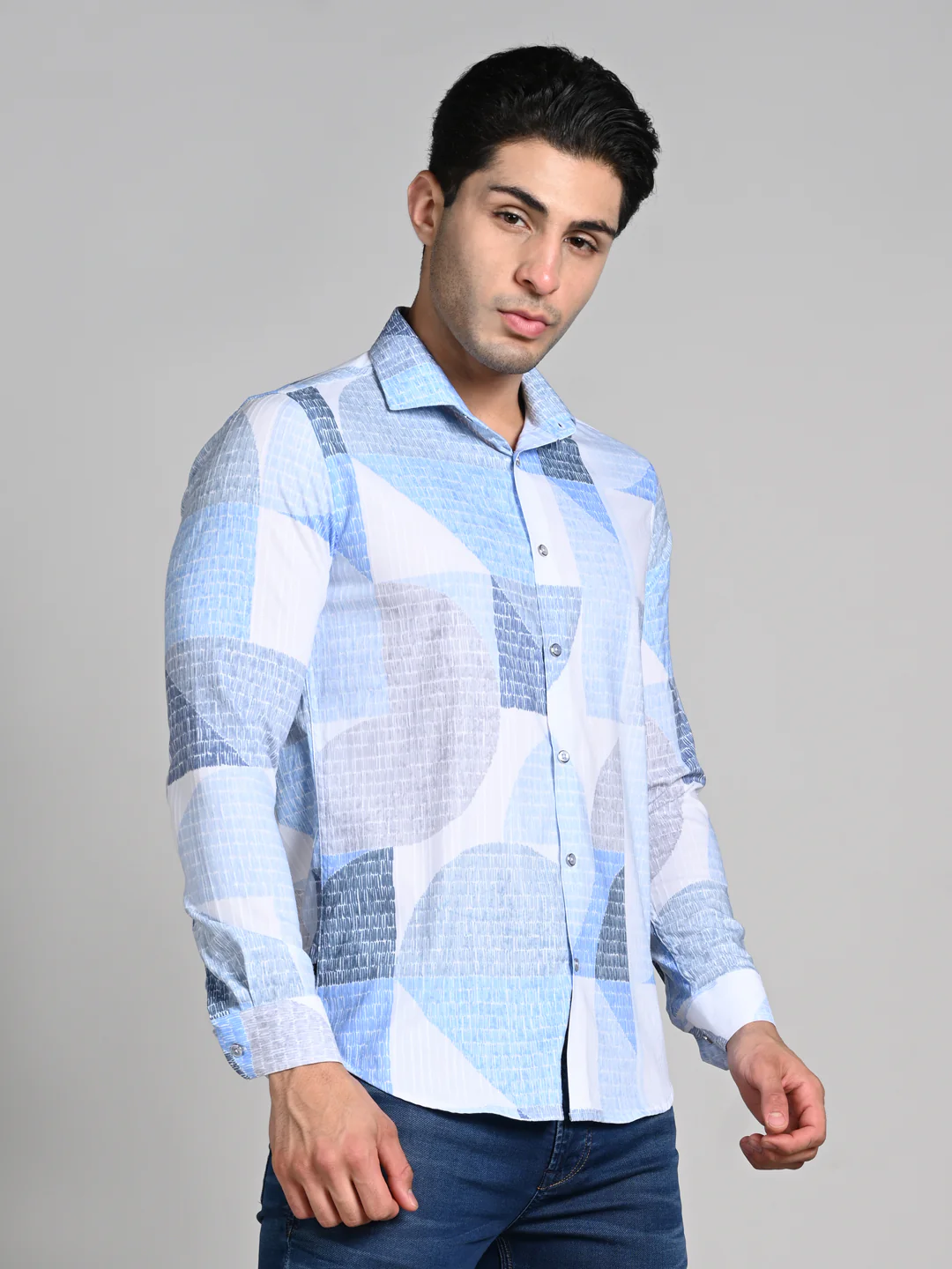 Full Sleeves Slim Fit Blue All-Over Big Abstract Grunge Print Shirt - Image 6