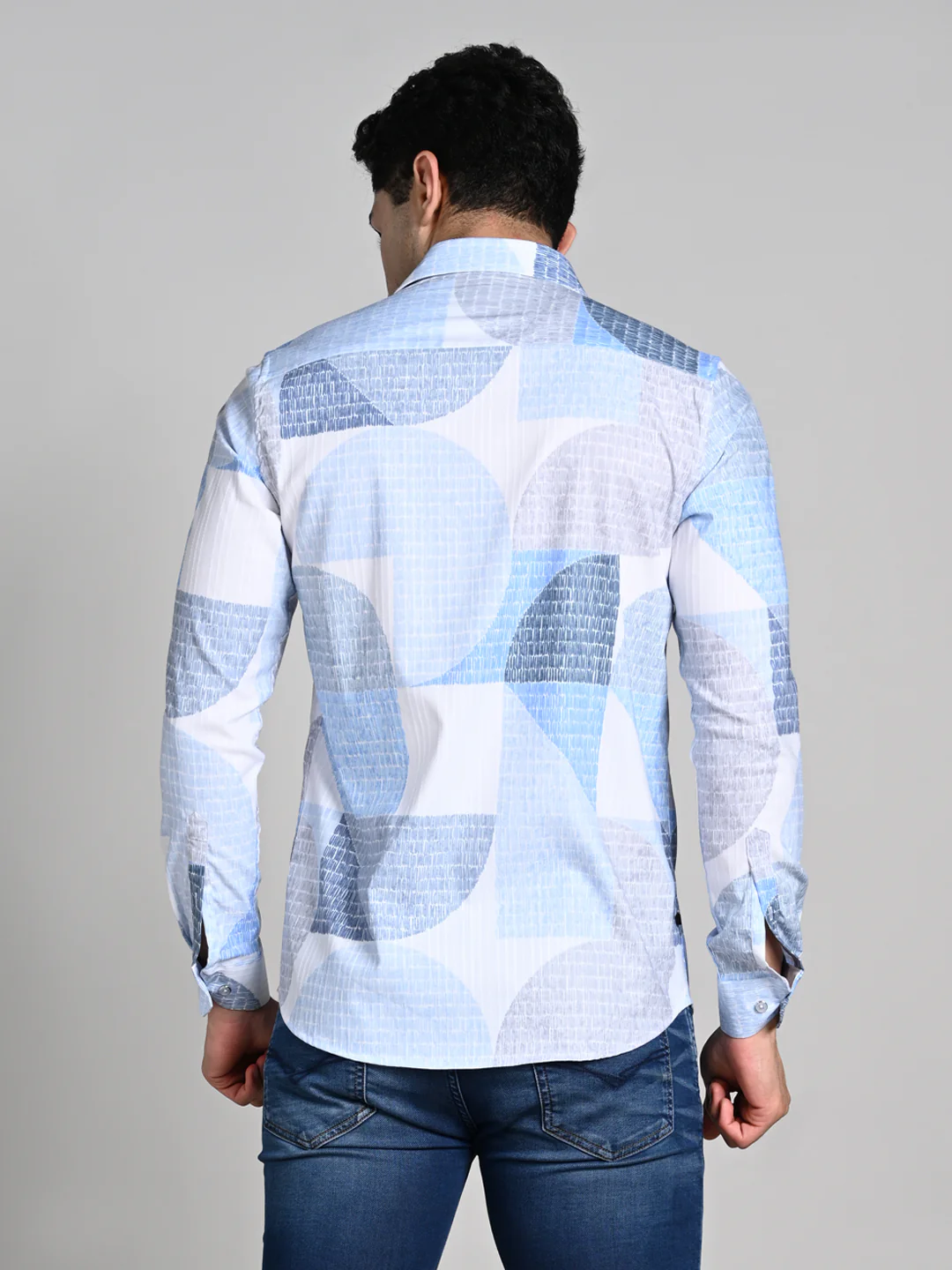 Full Sleeves Slim Fit Blue All-Over Big Abstract Grunge Print Shirt - Image 7