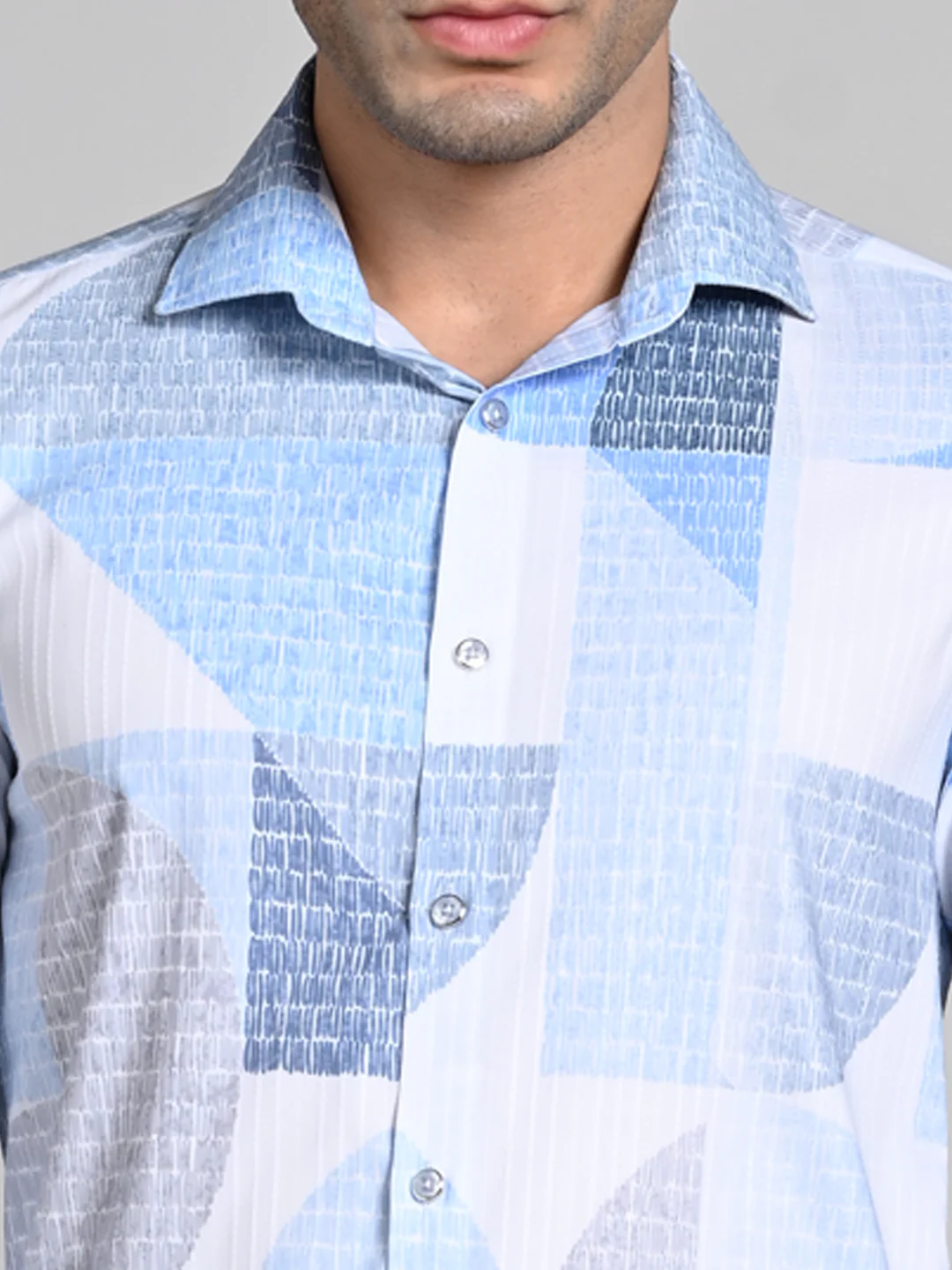 Full Sleeves Slim Fit Blue All-Over Big Abstract Grunge Print Shirt - Image 8