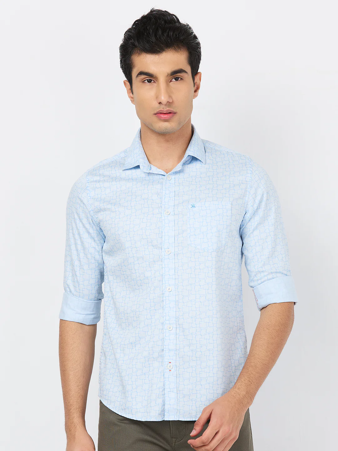 Full sleeves Slim Fit Blue Geomatric Linear Print Shirt - Image 4
