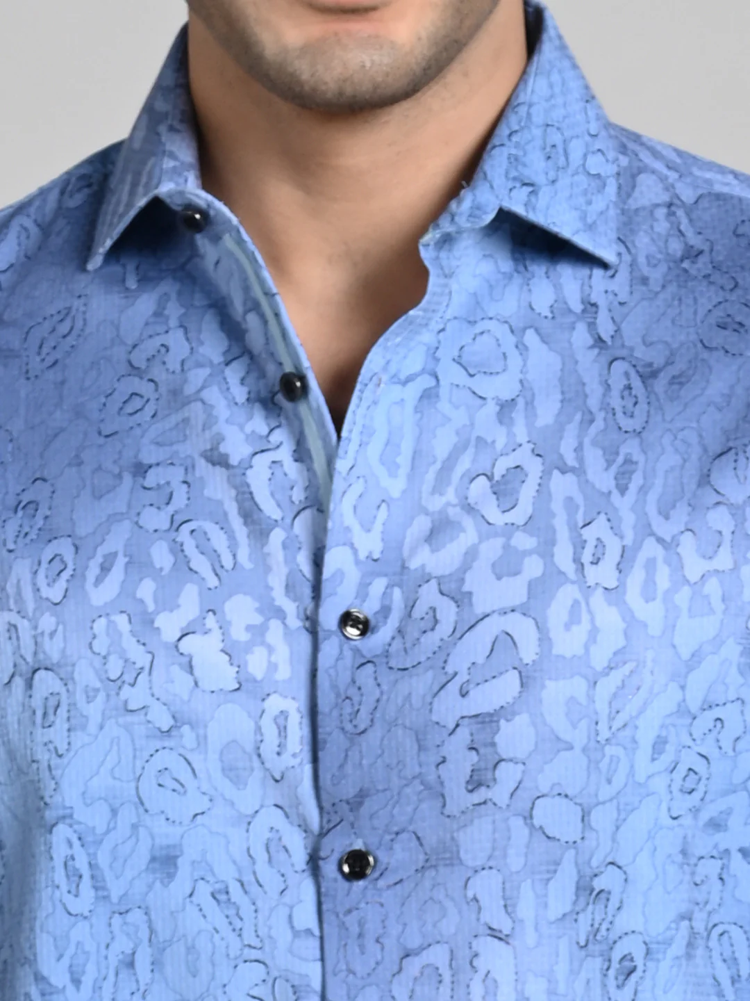 Full Sleeves Slim Fit Blue All over Abstract Round Foil Textured Print Shirt - Image 8