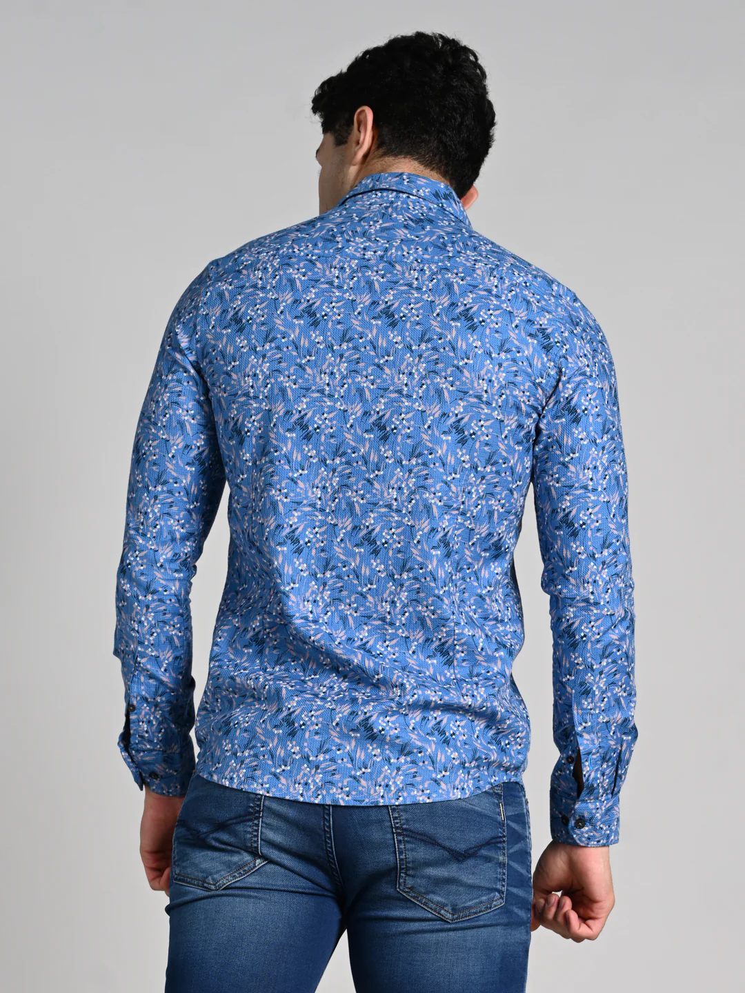 Full sleeves Slim Fit Blue All Over Micro floral Dobby Textured Print Shirt - Image 6