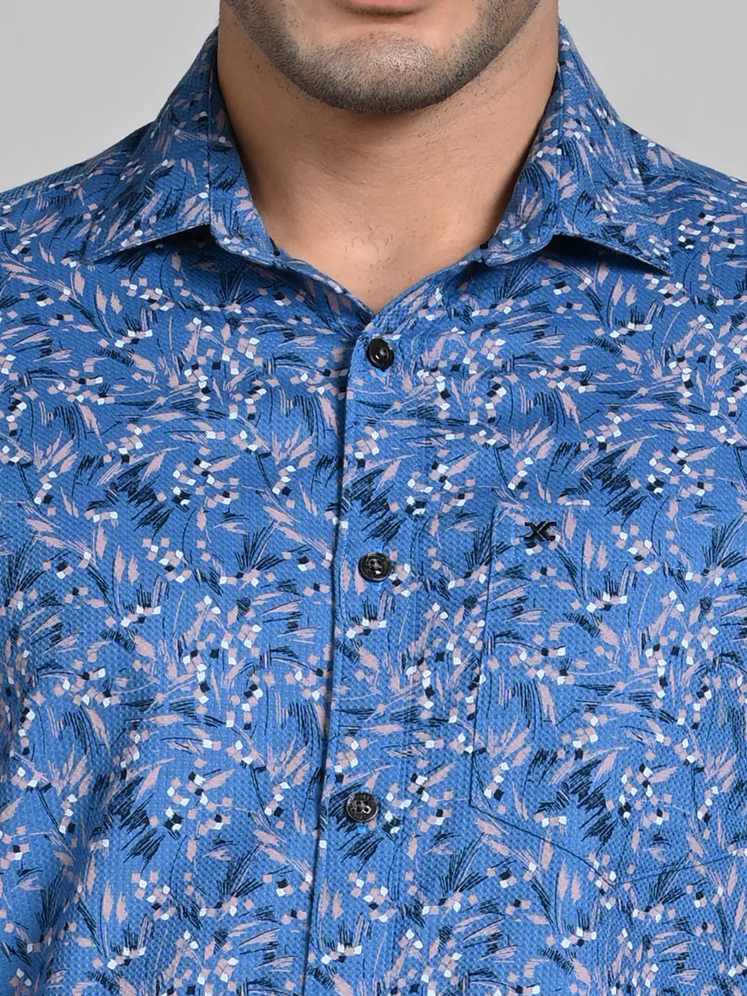 Full sleeves Slim Fit Blue All Over Micro floral Dobby Textured Print Shirt - Image 7