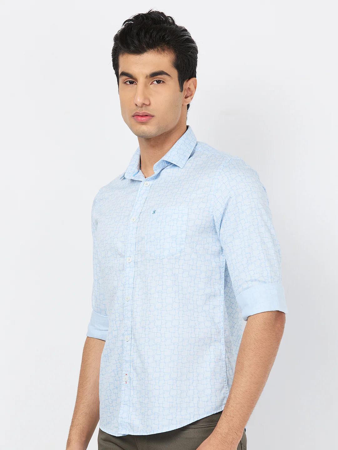 Full sleeves Slim Fit Blue Geomatric Linear Print Shirt - Image 6