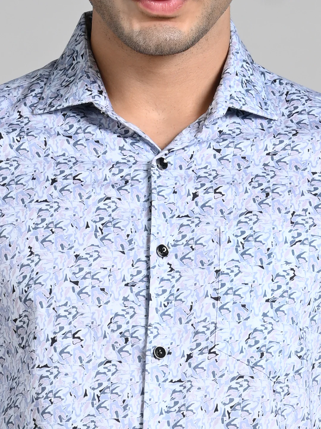 Full Sleeves Slim Fit Blue All Over Abstract Floral Floral Satin Solid Shirt - Image 8