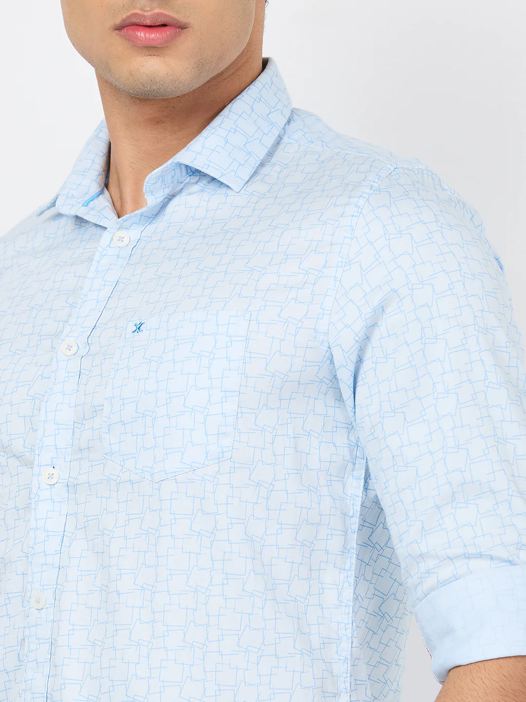 Full sleeves Slim Fit Blue Geomatric Linear Print Shirt - Image 7