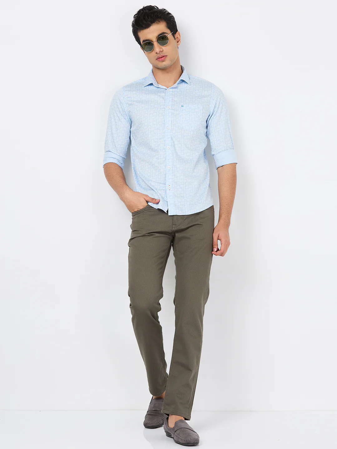 Full sleeves Slim Fit Blue Geomatric Linear Print Shirt - Image 8