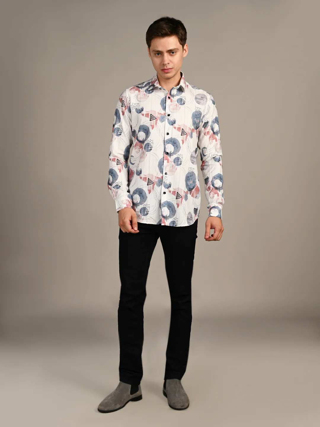 Full Sleeves Slim Fit Blue All-Over Big Abstract Fancy Torn Look Print Shirt - Image 3
