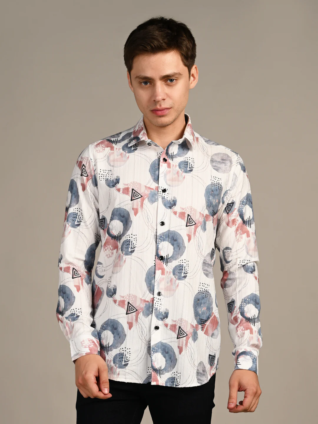 Full Sleeves Slim Fit Blue All-Over Big Abstract Fancy Torn Look Print Shirt - Image 4