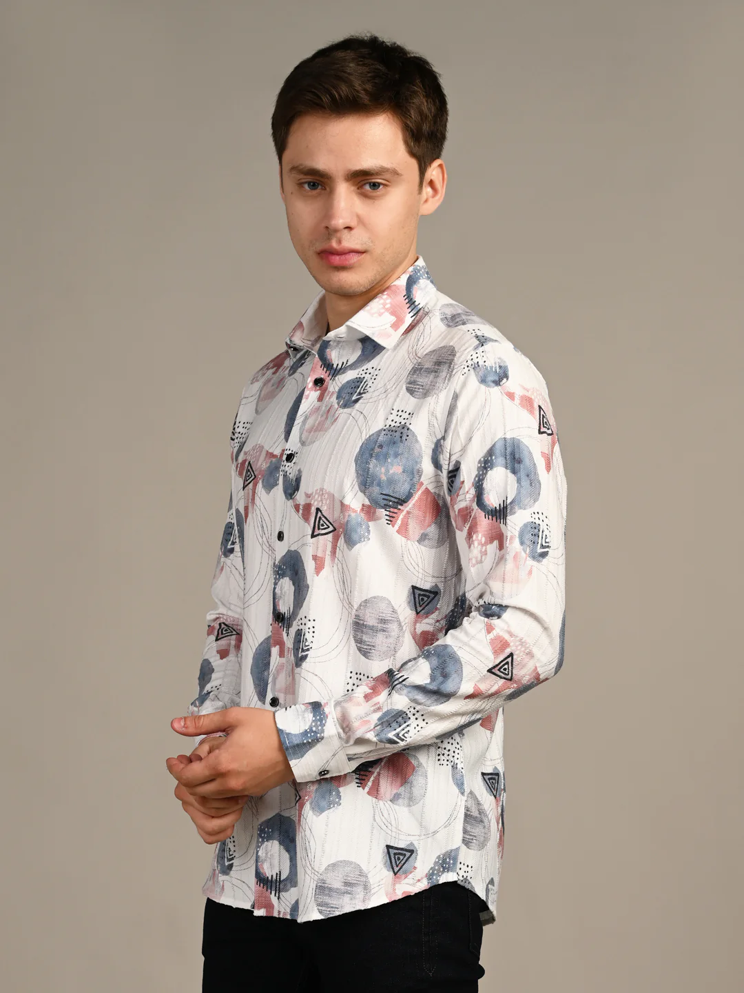 Full Sleeves Slim Fit Blue All-Over Big Abstract Fancy Torn Look Print Shirt - Image 5