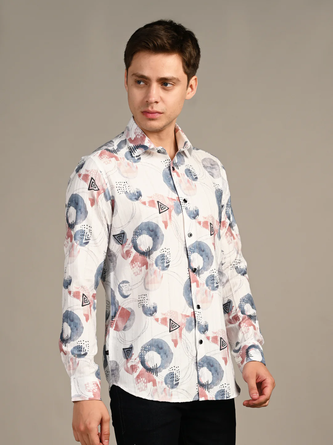 Full Sleeves Slim Fit Blue All-Over Big Abstract Fancy Torn Look Print Shirt - Image 6
