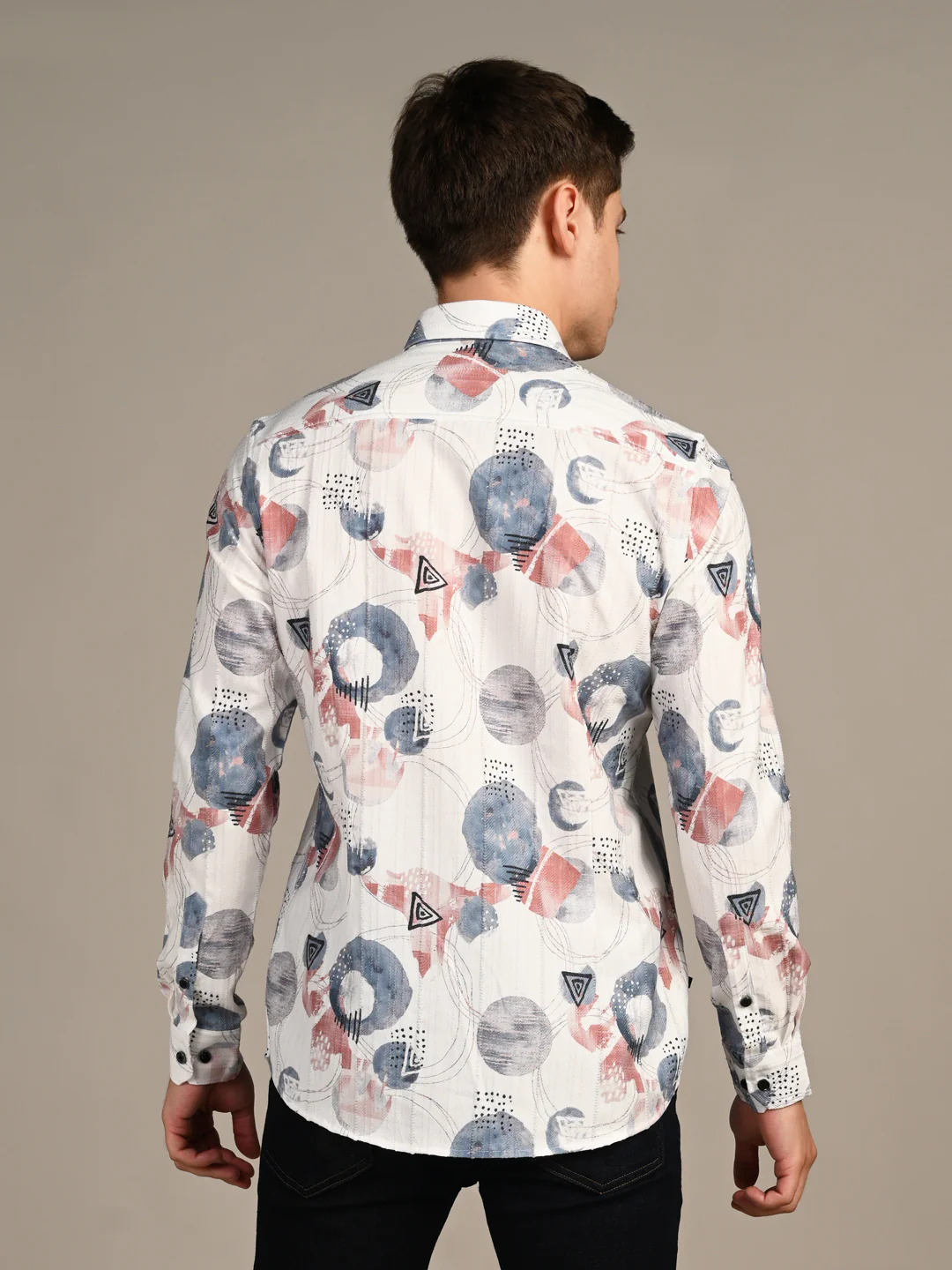 Full Sleeves Slim Fit Blue All-Over Big Abstract Fancy Torn Look Print Shirt - Image 7