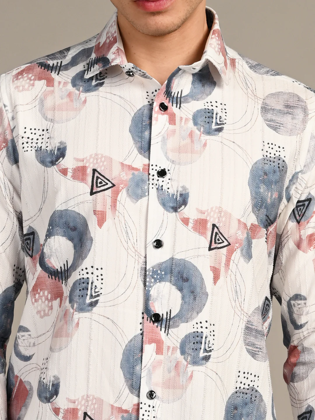 Full Sleeves Slim Fit Blue All-Over Big Abstract Fancy Torn Look Print Shirt - Image 8