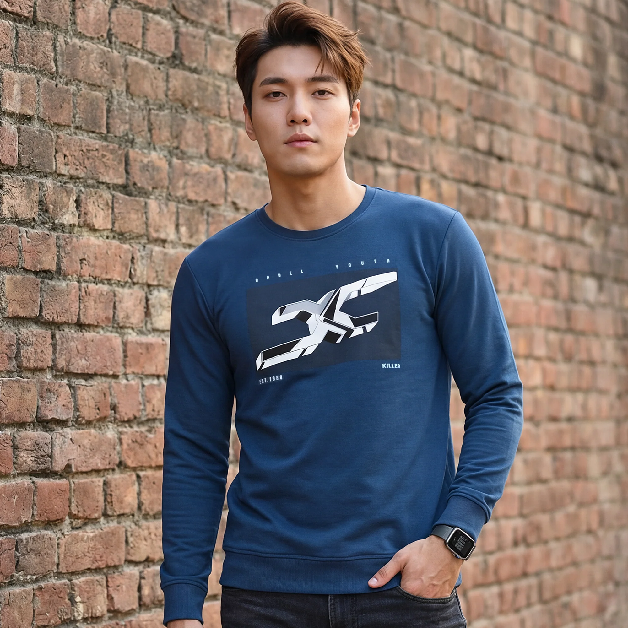 Killer Men Blue Printed Sweat Shirts - Image 2