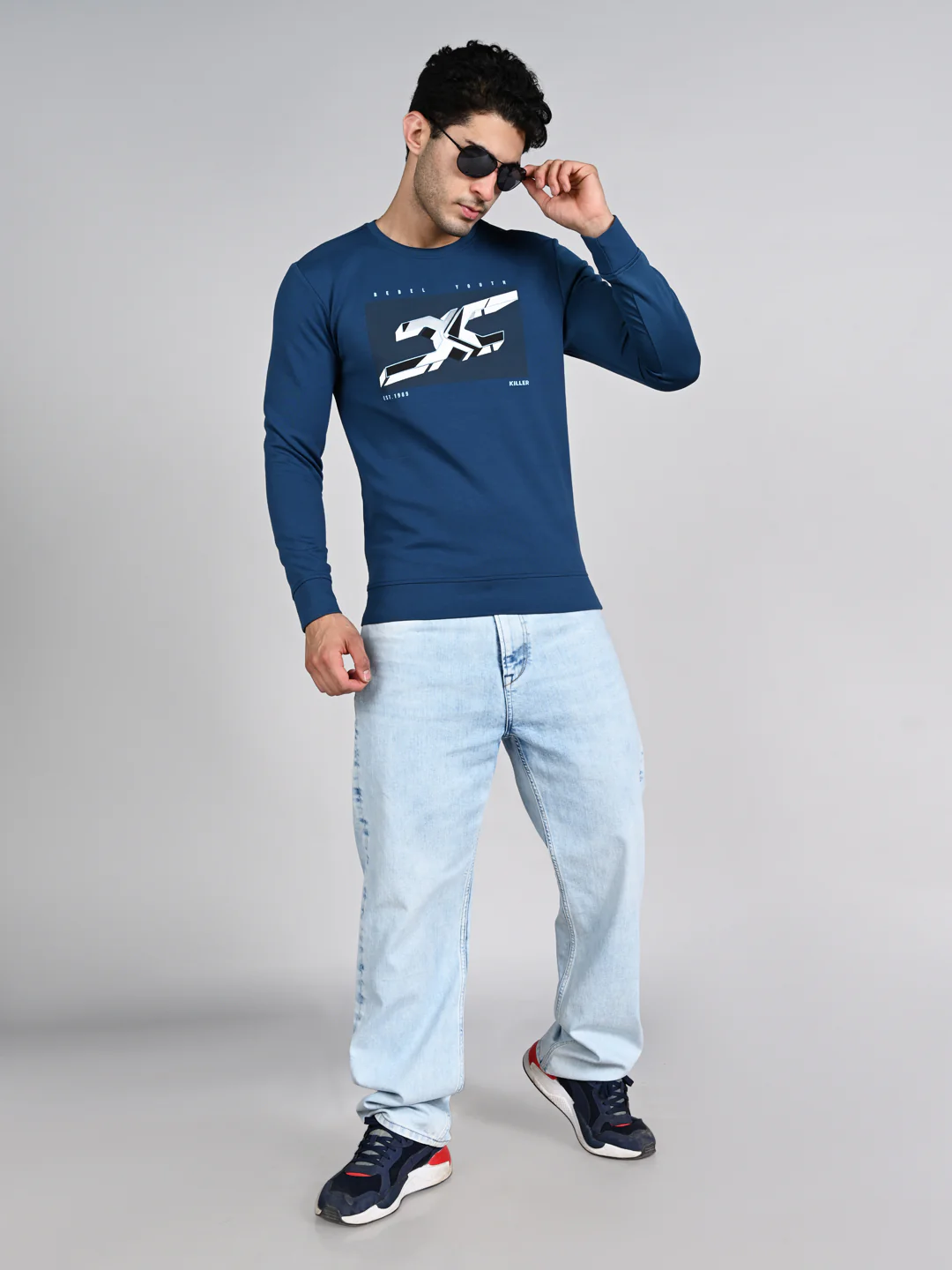 Killer Men Blue Printed Sweat Shirts - Image 3