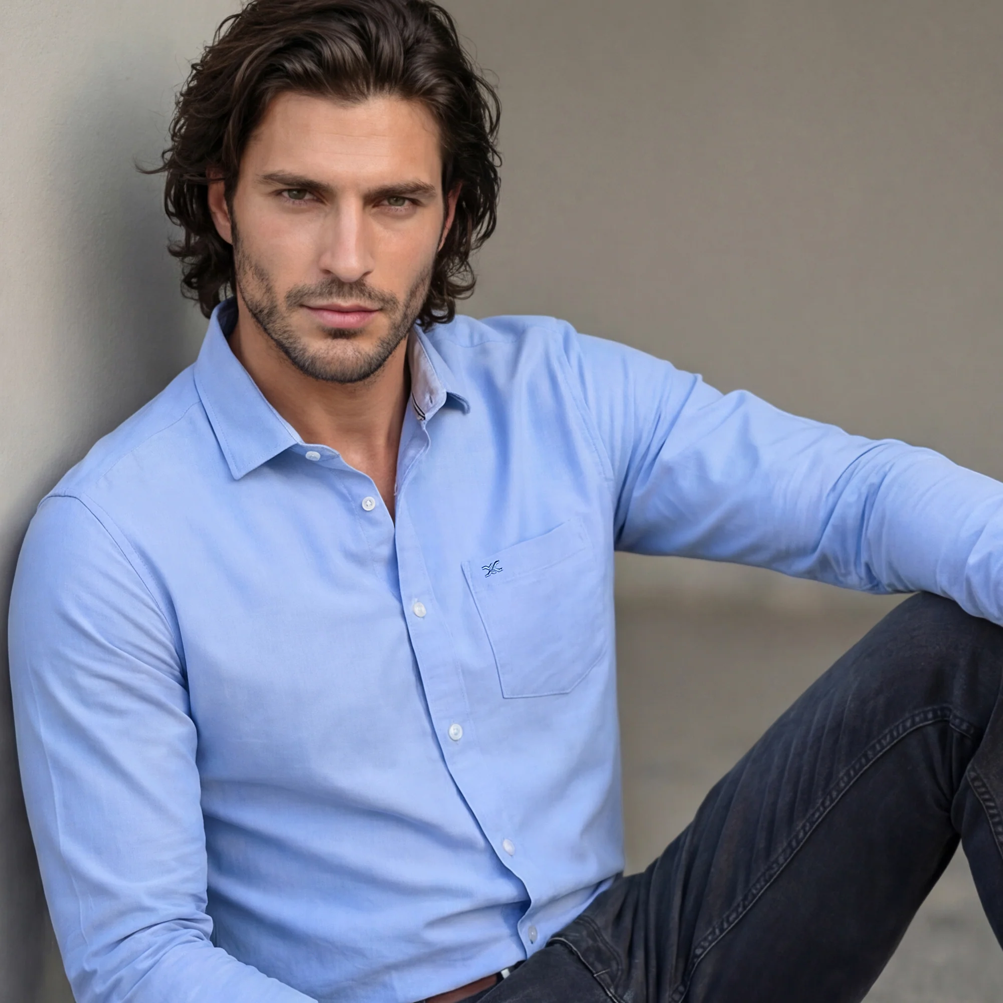 Full Sleeves Slim Fit Blue Solid Oxford Shirt - Image 2