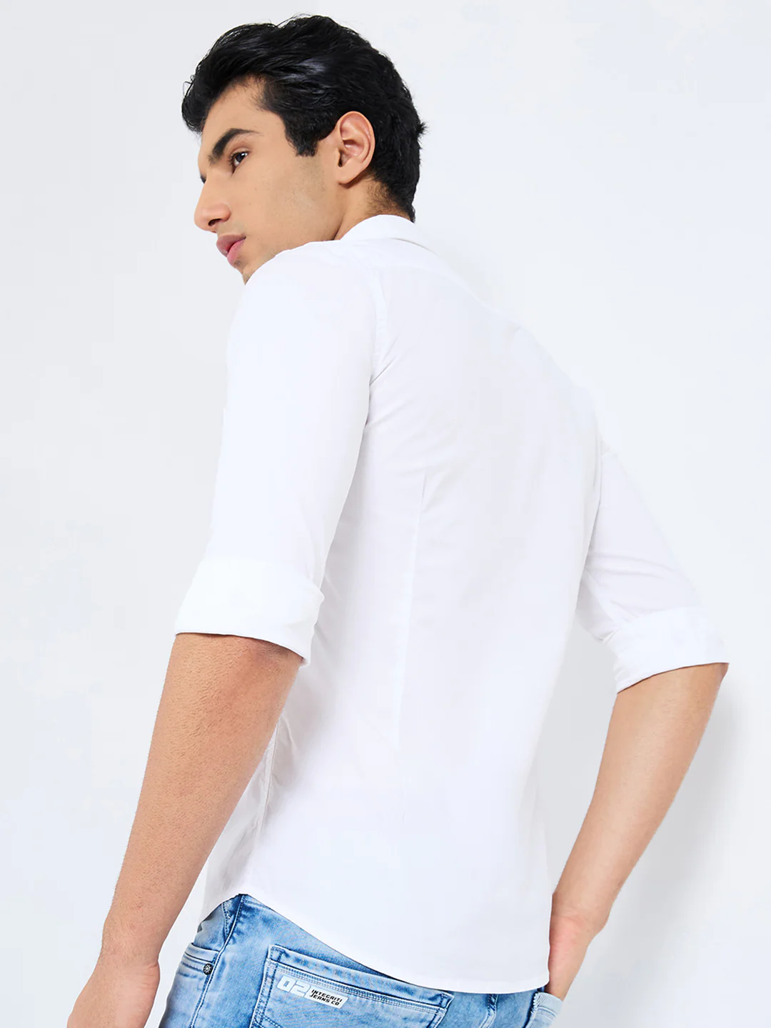 Short sleeves Slim Fit White W/O Flap Double Pocket Ripstop Solid Shirt - Image 5