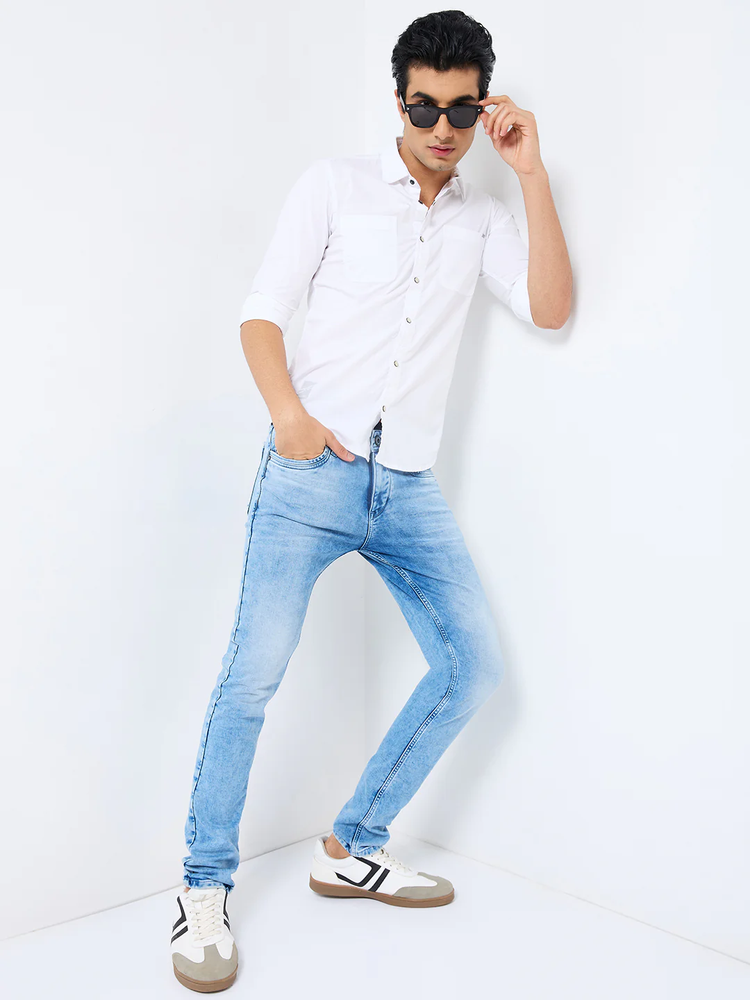 Short sleeves Slim Fit White W/O Flap Double Pocket Ripstop Solid Shirt - Image 8