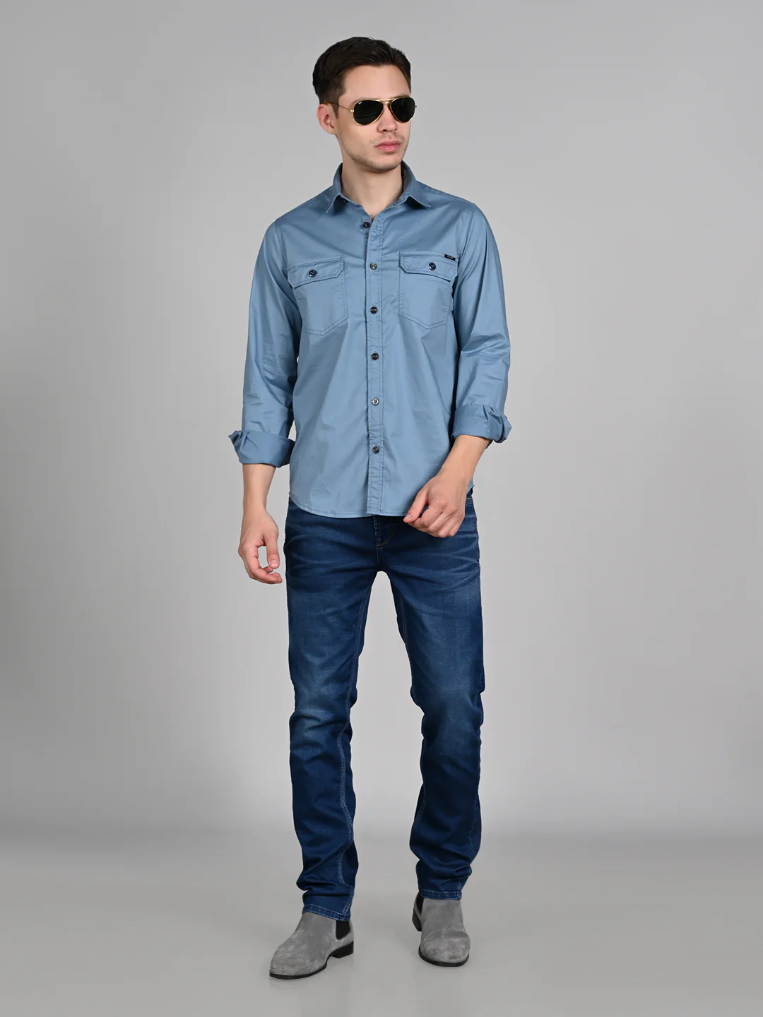 Full Sleeves Straight Fit Black Double Pocket Solid Shirt - Image 3