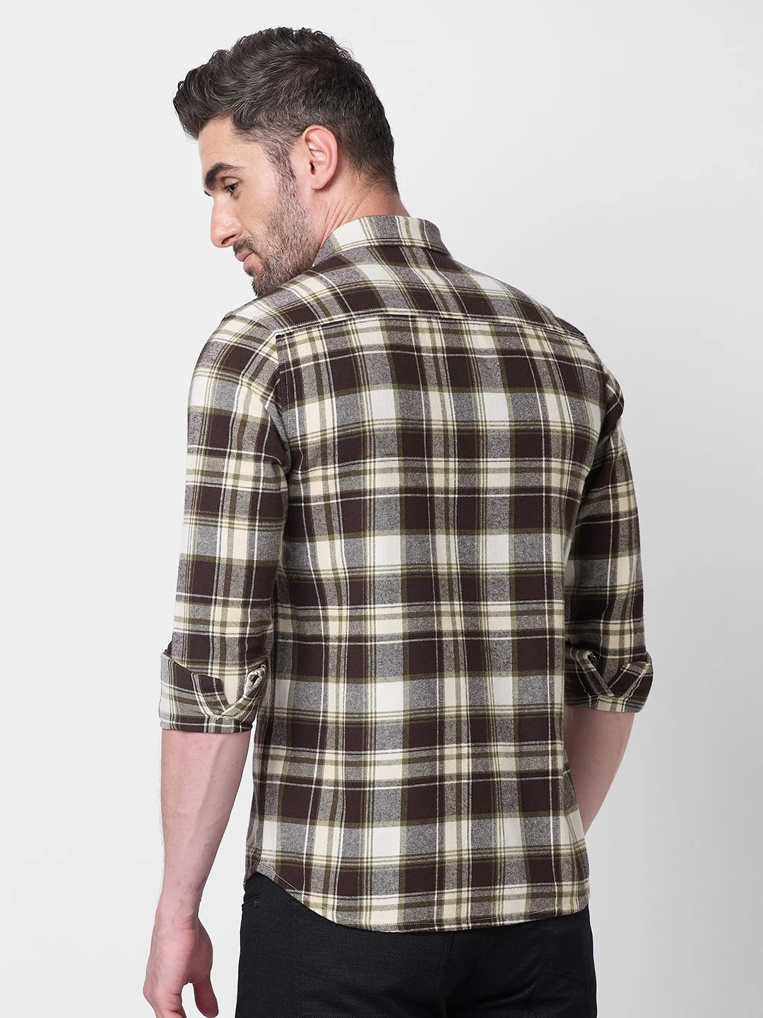 Full sleeves Slim Fit Brown Brushed Checks Shirt - Image 5
