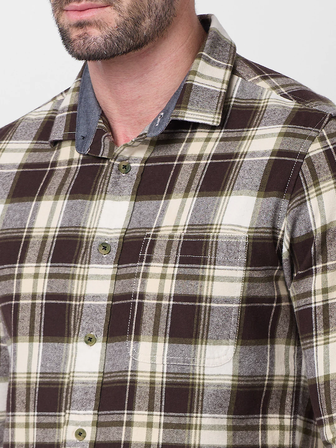 Full sleeves Slim Fit Brown Brushed Checks Shirt - Image 7