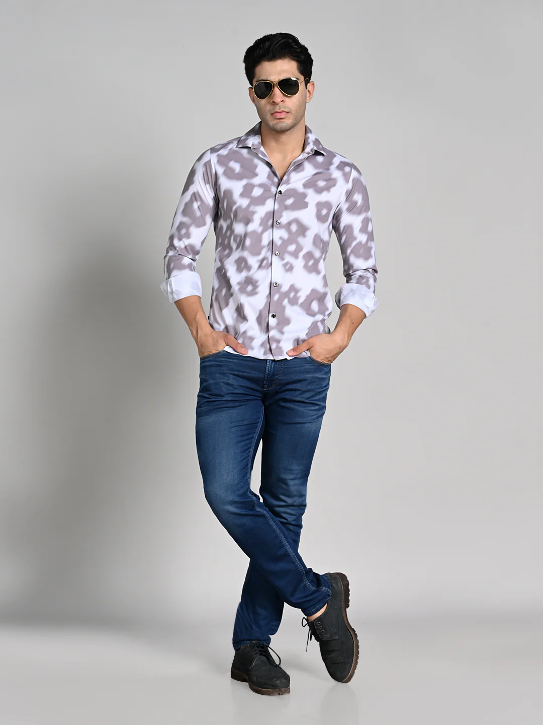 Full Sleeves Slim Fit Light Brown Motion Blur Floral Motif Print Shirt - Image 3