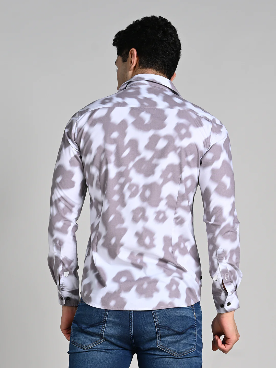 Full Sleeves Slim Fit Light Brown Motion Blur Floral Motif Print Shirt - Image 7