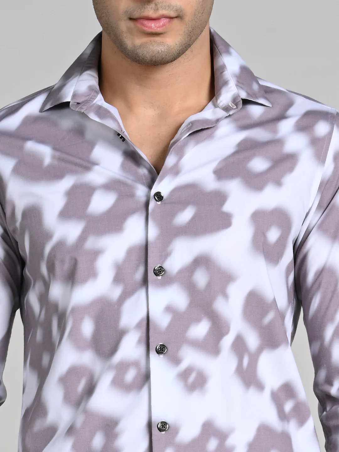 Full Sleeves Slim Fit Light Brown Motion Blur Floral Motif Print Shirt - Image 8