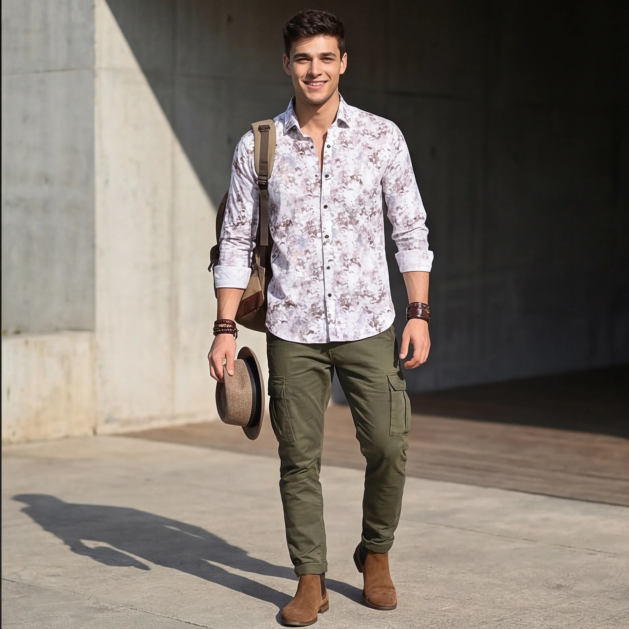 Full Sleeves Slim Fit Brown All-Over Grunge Floral Print Shirt