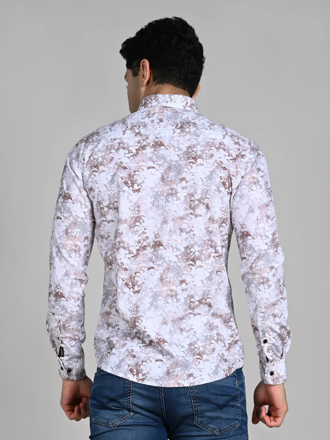 Full Sleeves Slim Fit Brown All-Over Grunge Floral Print Shirt - Image 7