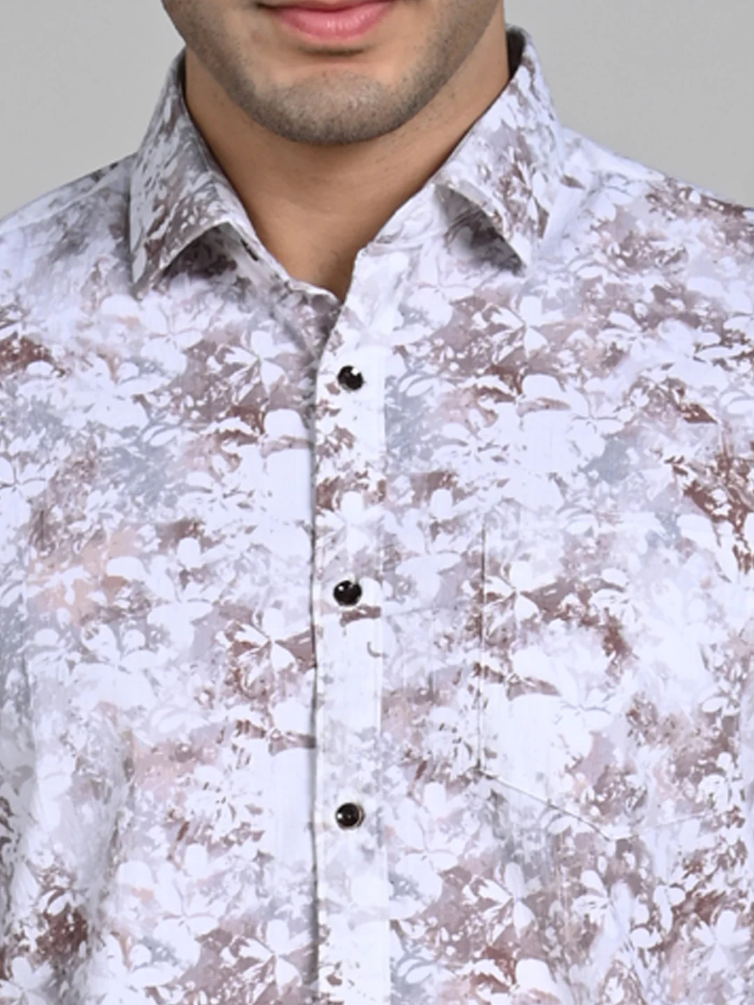 Full Sleeves Slim Fit Brown All-Over Grunge Floral Print Shirt - Image 8