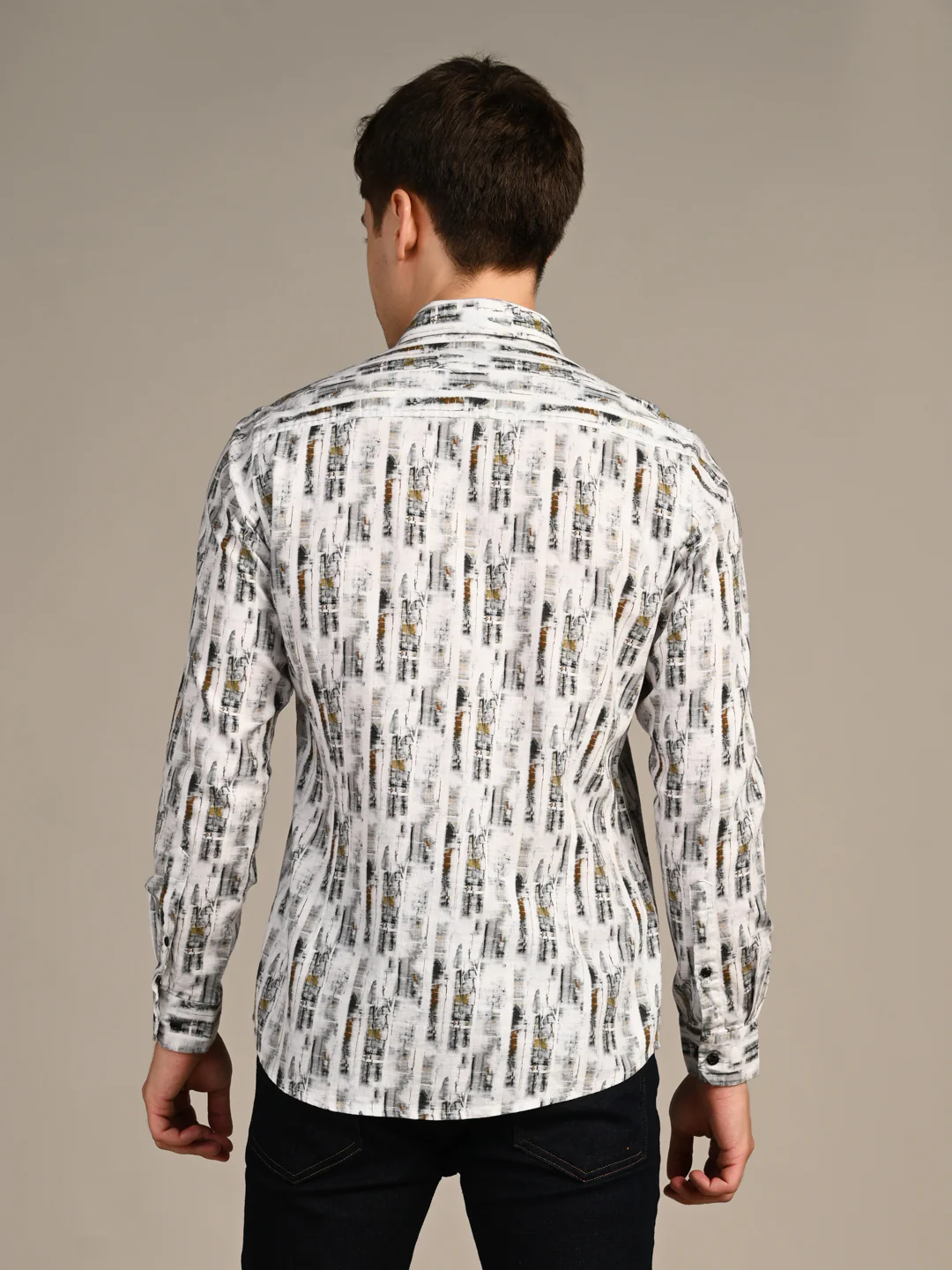 Full Sleeves Slim Fit White Abstract Textured Stripe Print Shirt - Image 7