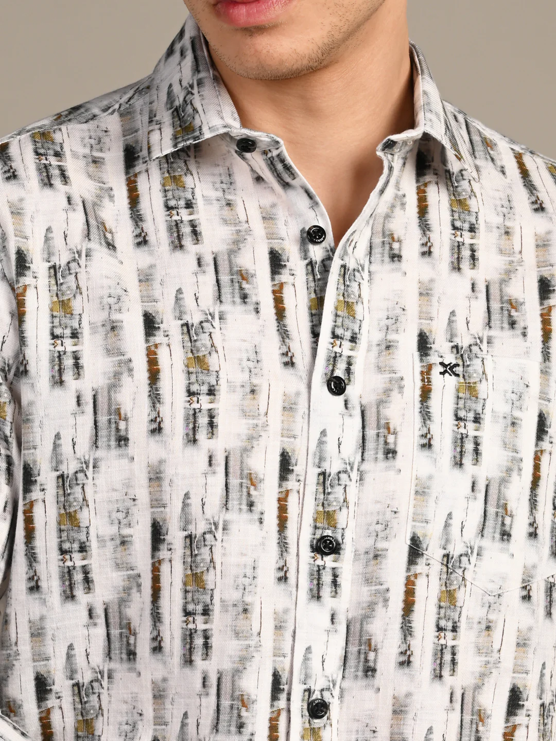 Full Sleeves Slim Fit White Abstract Textured Stripe Print Shirt - Image 8