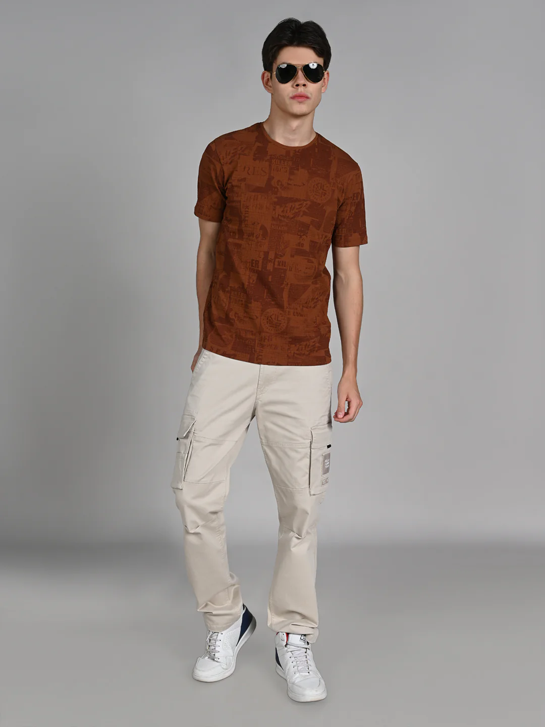 Killer Men Brown Printed Slim Fit T-Shirts - Image 3