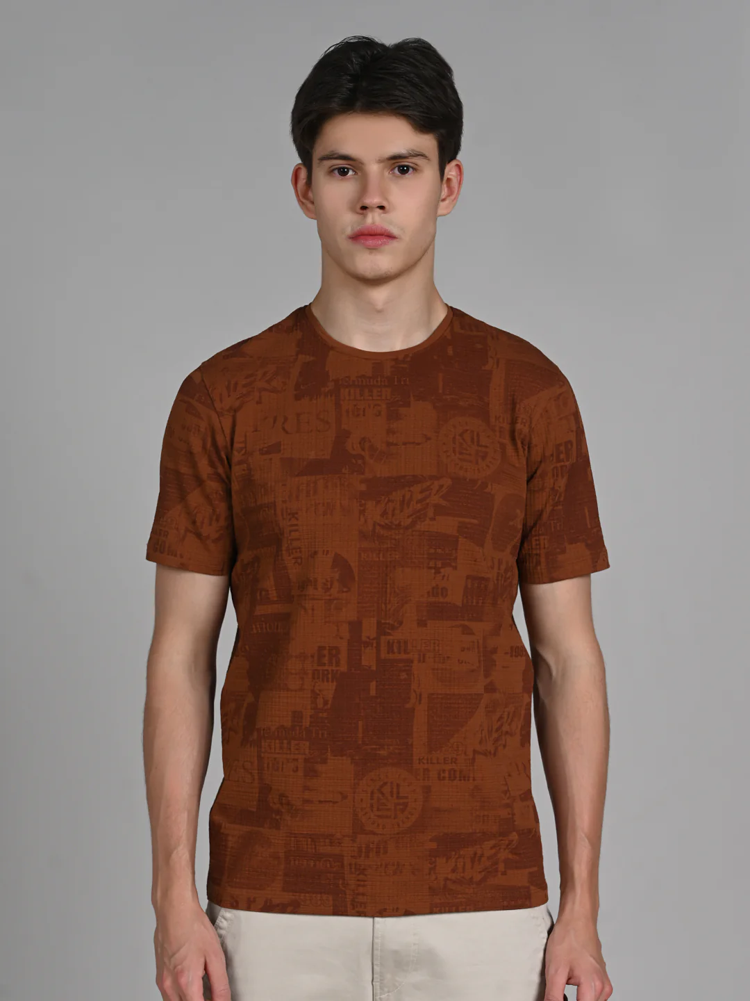 Killer Men Brown Printed Slim Fit T-Shirts - Image 4