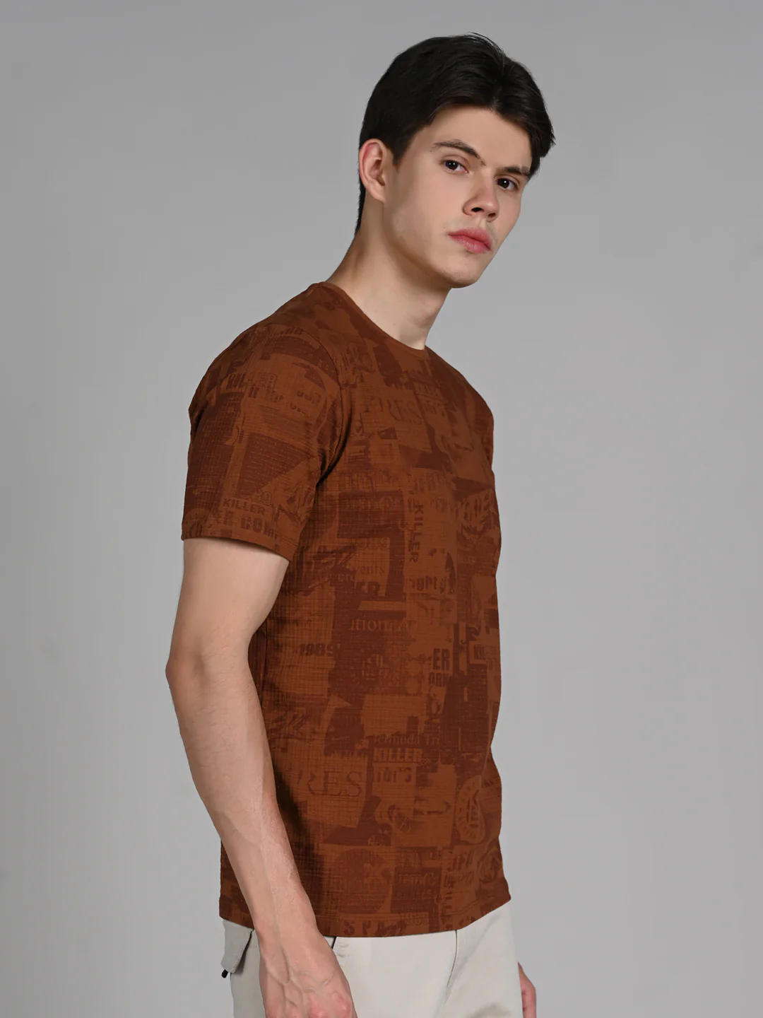 Killer Men Brown Printed Slim Fit T-Shirts - Image 5