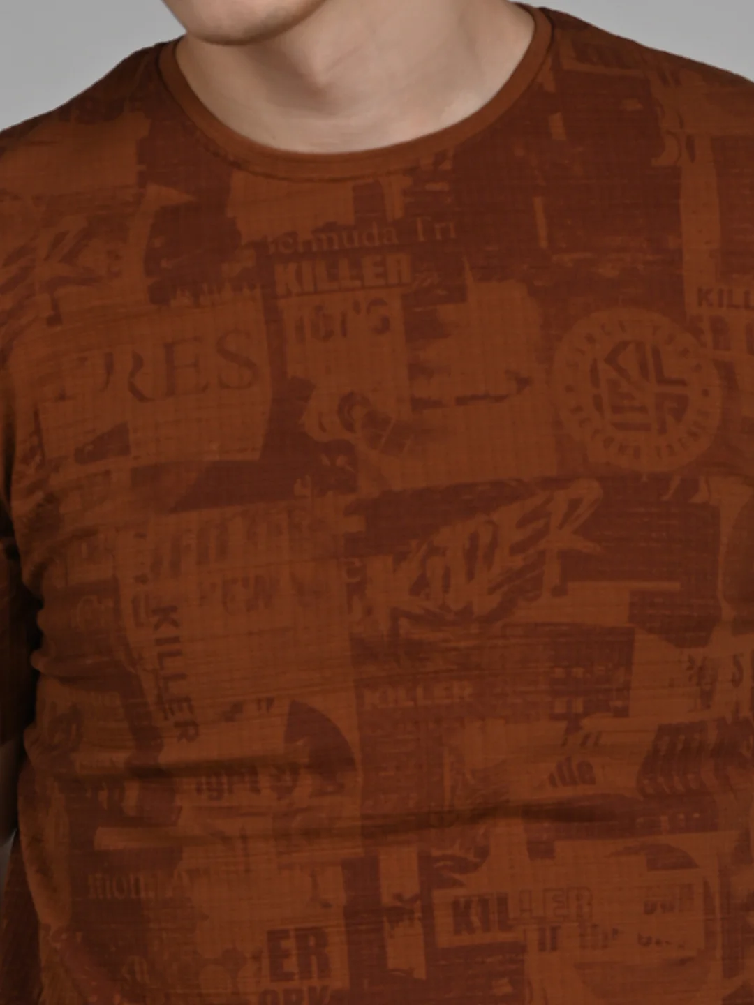 Killer Men Brown Printed Slim Fit T-Shirts - Image 8