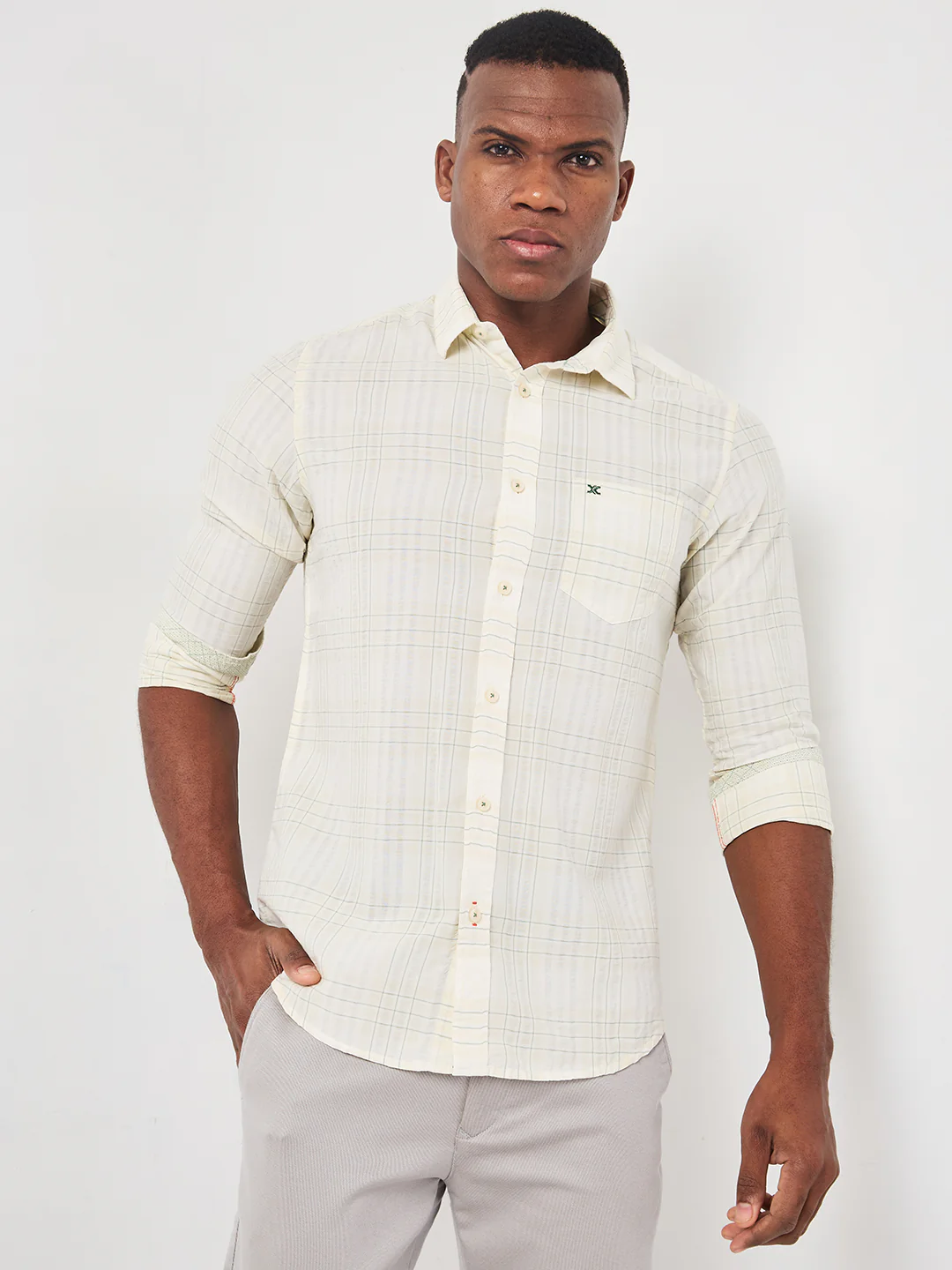 Full sleeves Slim Fit Mint Light Weight Checks Shirt - Image 4