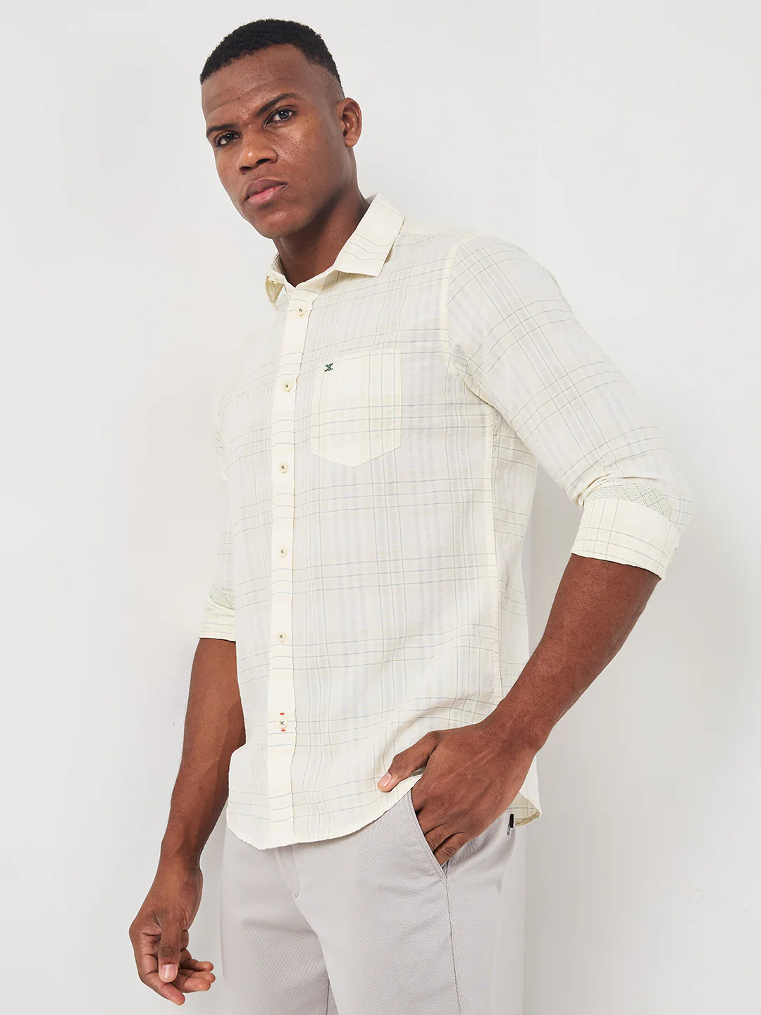 Full sleeves Slim Fit Mint Light Weight Checks Shirt - Image 6