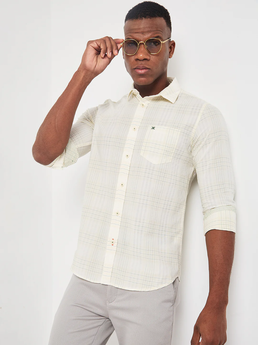 Full sleeves Slim Fit Mint Light Weight Checks Shirt - Image 8