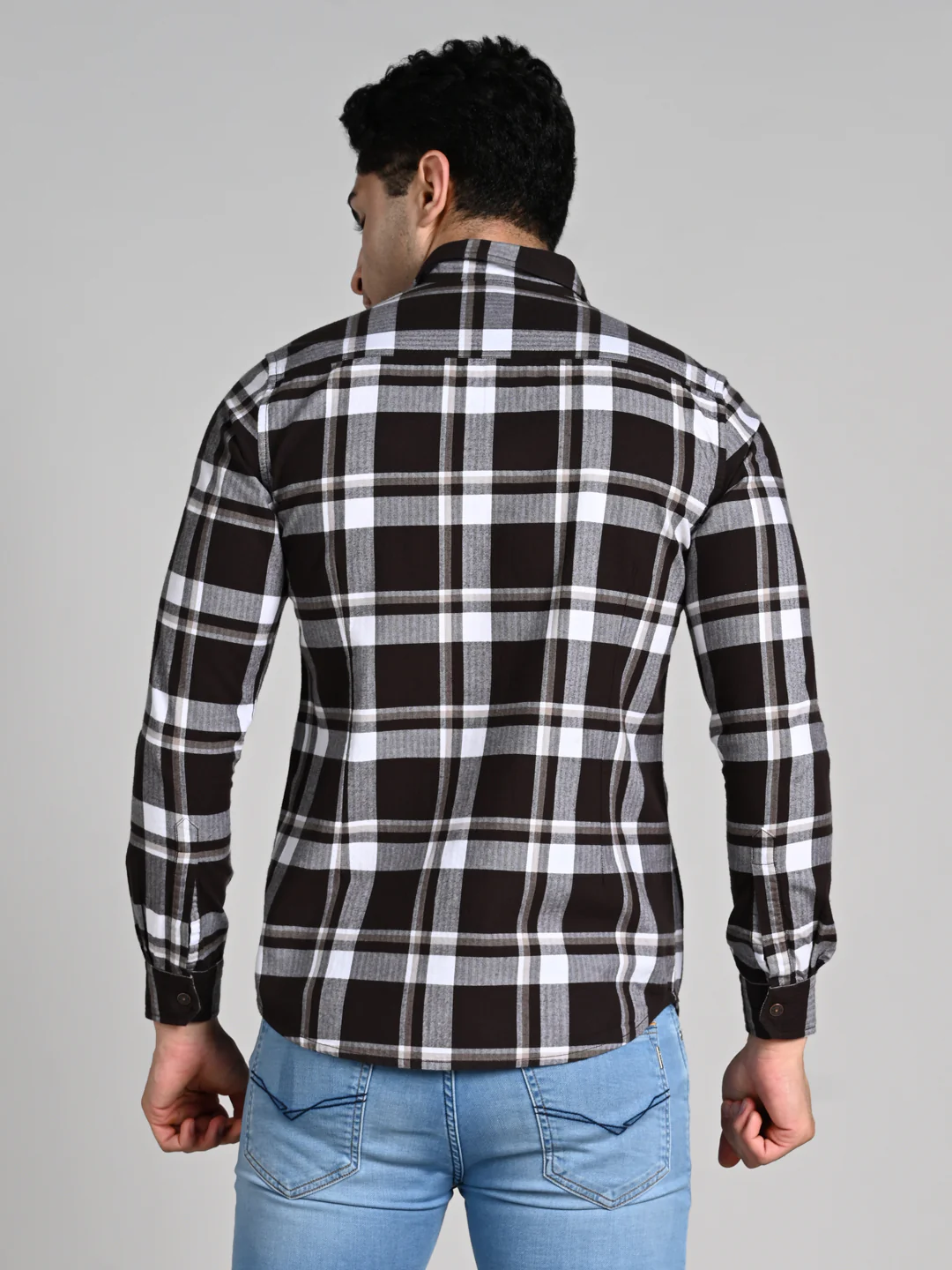 Full Sleeves Staight Fit Coffee Herringbone Checks Shirt - Image 7