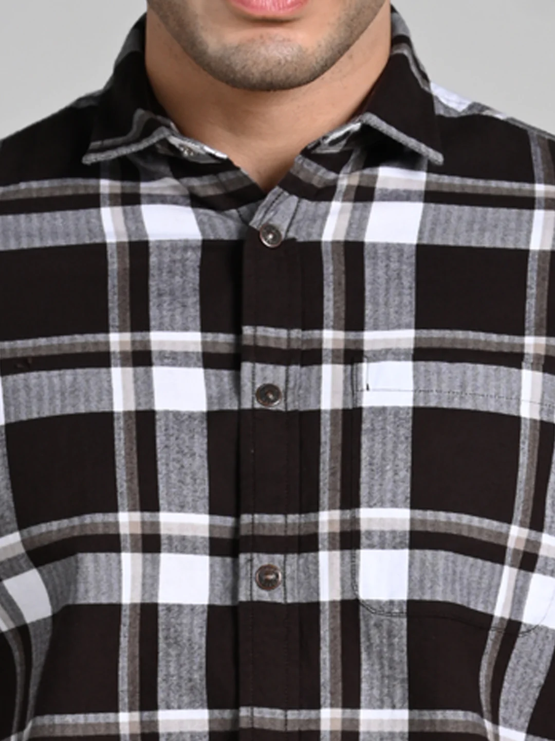 Full Sleeves Staight Fit Coffee Herringbone Checks Shirt - Image 8