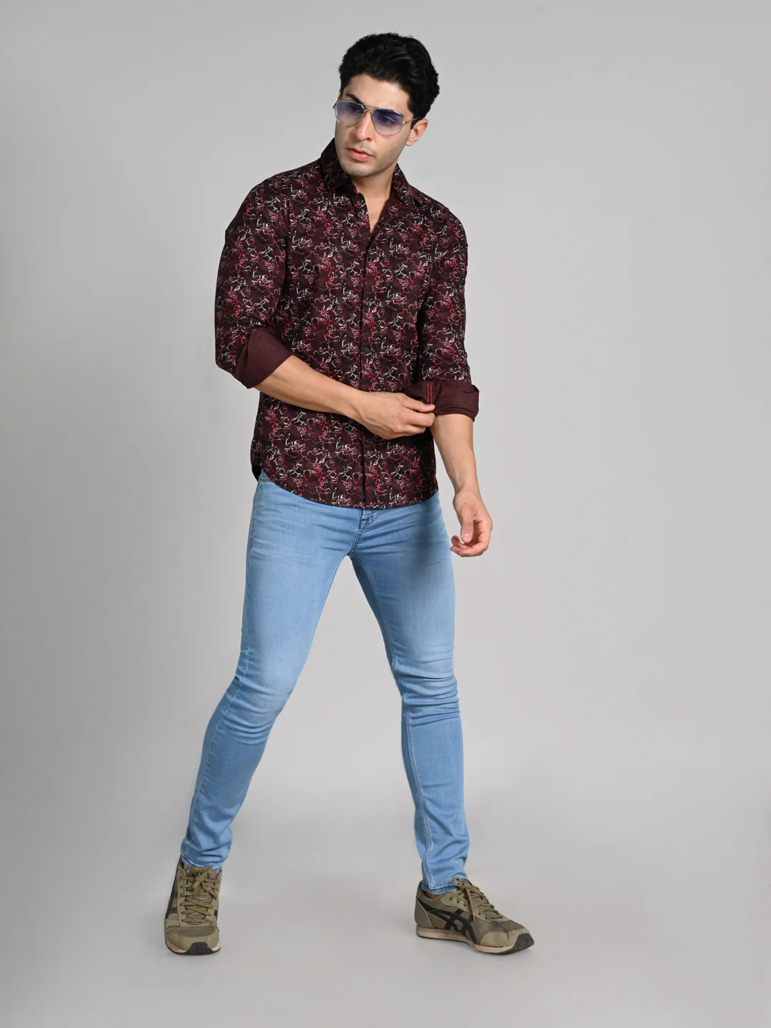 Full Sleeves SlimFit Coffee All-Over Abstract Rose Outline Print Shirt - Image 3