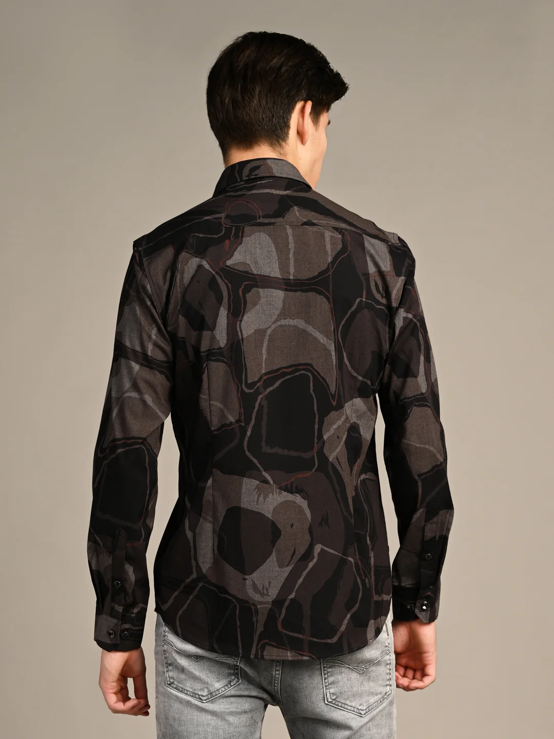 Full Sleeves Slim Fit Coffee All-Over Big Abstract Melange Print Shirt - Image 7