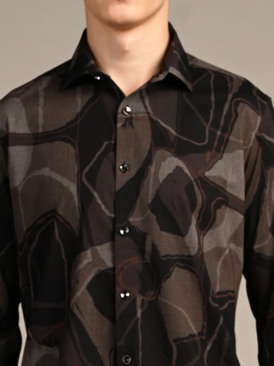 Full Sleeves Slim Fit Coffee All-Over Big Abstract Melange Print Shirt - Image 8