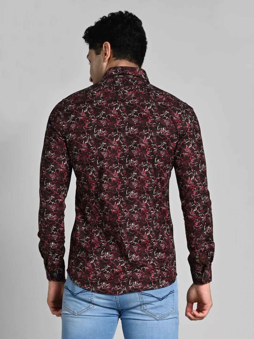Full Sleeves SlimFit Coffee All-Over Abstract Rose Outline Print Shirt - Image 7
