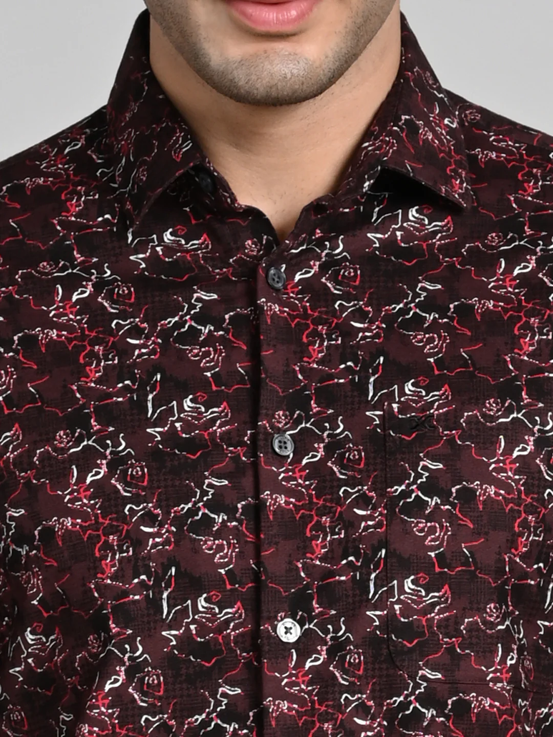 Full Sleeves SlimFit Coffee All-Over Abstract Rose Outline Print Shirt - Image 8